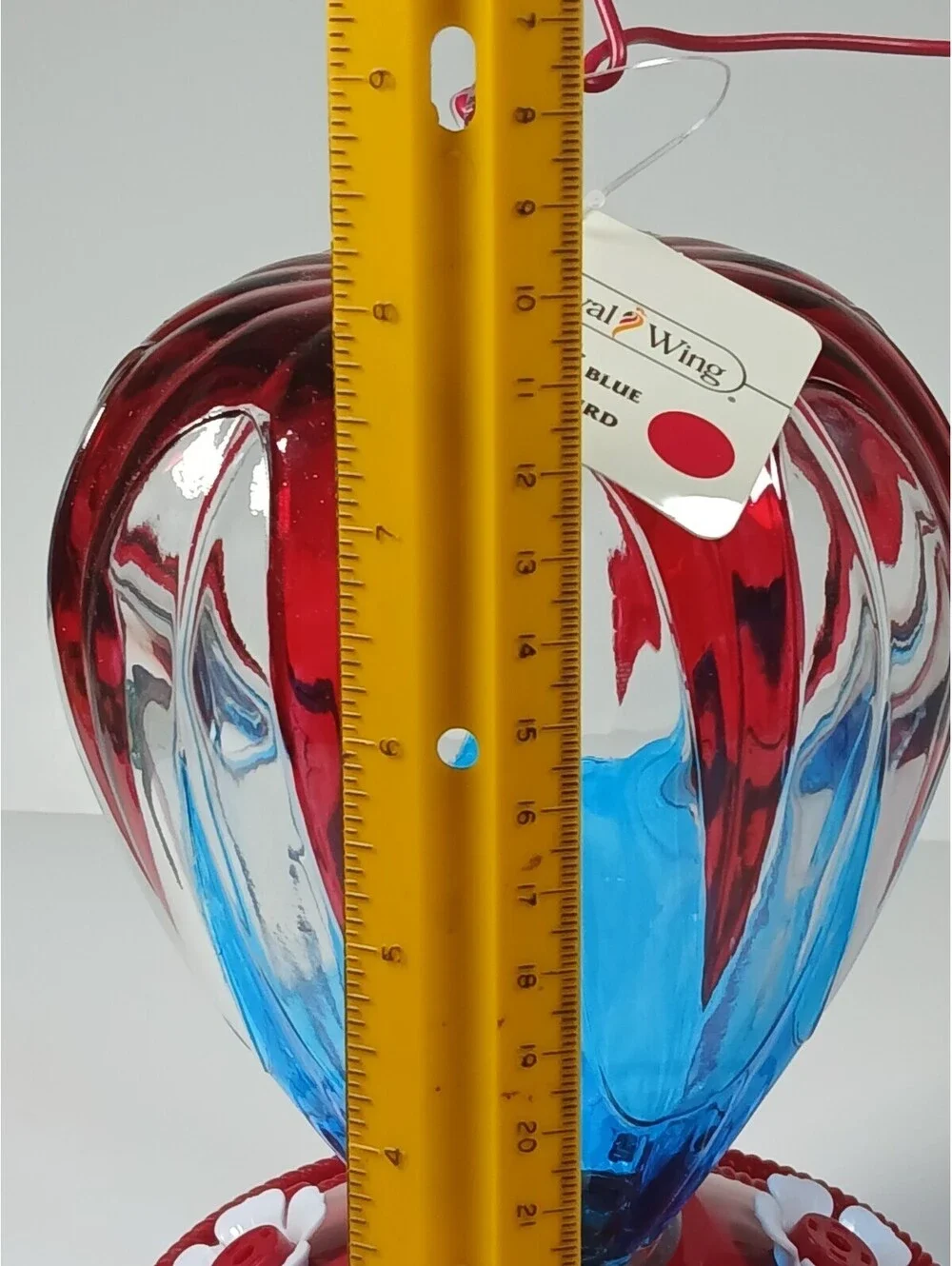 Royal Wing Hot Air Balloon Glass Hummingbird Feeder Screw On Base Red white Blue